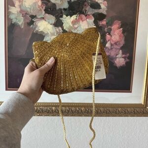 Vintage Carla Marchi gold beaded bag with rope strap